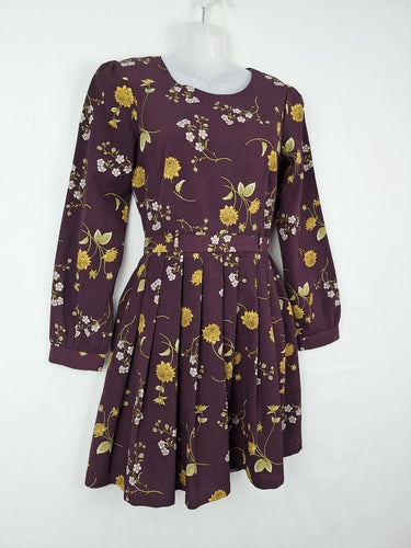 Second-Hand - Princess Highway Dark Plum Floral Belted Dress Size 8 - SwapUp
