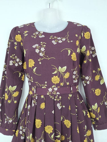 Second-Hand - Princess Highway Dark Plum Floral Belted Dress Size 8 - SwapUp