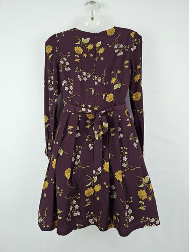Second-Hand - Princess Highway Dark Plum Floral Belted Dress Size 8 - SwapUp