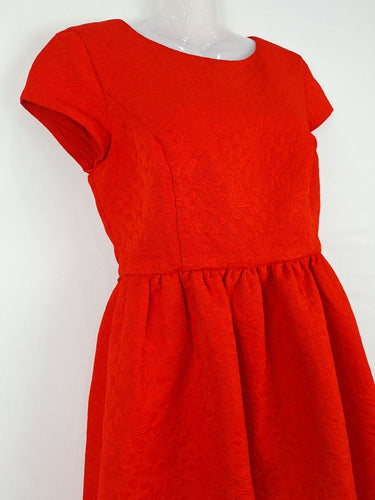 Second-Hand - Hi There by Karen Walker Bright Red Florally Embossed Dress Size 10 - SwapUp