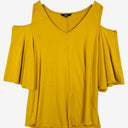 Second-Hand - Motto Mustard Stretch Cold Shoulder Top Size 14 - SwapUp