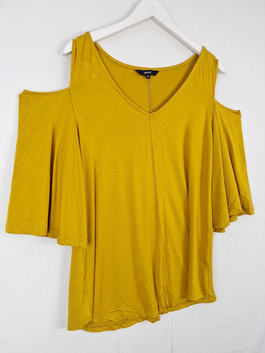 Second-Hand - Motto Mustard Stretch Cold Shoulder Top Size 14 - SwapUp