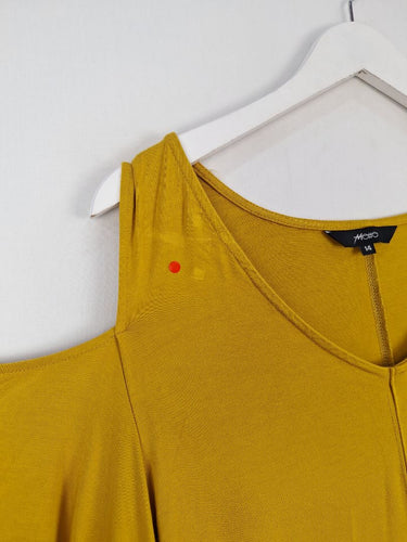 Second-Hand - Motto Mustard Stretch Cold Shoulder Top Size 14 - SwapUp