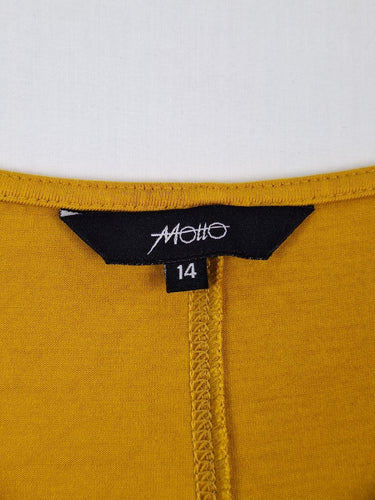 Second-Hand - Motto Mustard Stretch Cold Shoulder Top Size 14 - SwapUp