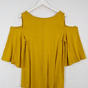 Second-Hand - Motto Mustard Stretch Cold Shoulder Top Size 14 - SwapUp
