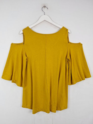 Second-Hand - Motto Mustard Stretch Cold Shoulder Top Size 14 - SwapUp