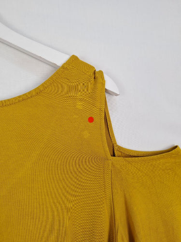 Second-Hand - Motto Mustard Stretch Cold Shoulder Top Size 14 - SwapUp