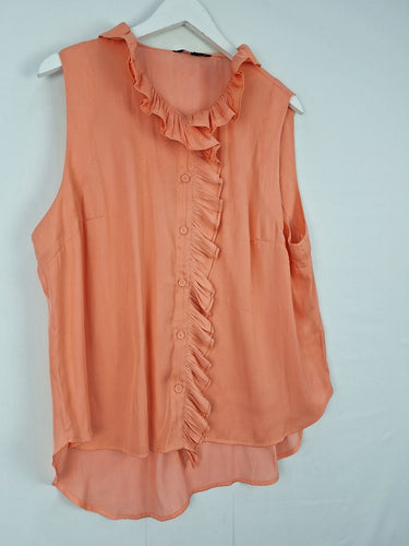 Second-Hand - Motto Apricot Ruffle Front Sleeveless Top Size 18 - SwapUp