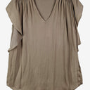Second-Hand - Witchery Taupe Fluttery Gathered Shoulder Top Size 8 - SwapUp