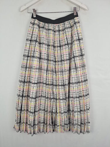Second-Hand - Bande Studio Pink & Yellow Check Pleated Midi Skirt Size S - SwapUp