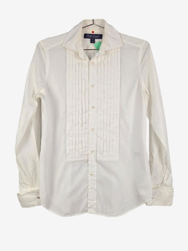 Ralph Lauren Purple Label Rare White Pleat Button Up Shirt Size 6