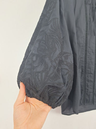 Second-Hand - Witchery Semi Sheer Embroidered Summer Staple Blouse Size 8 - SwapUp