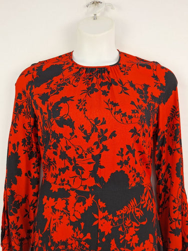 Second-Hand - Closet London Red Floral Shadows A Line Dress Size 12 - SwapUp