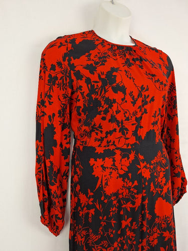 Second-Hand - Closet London Red Floral Shadows A Line Dress Size 12 - SwapUp