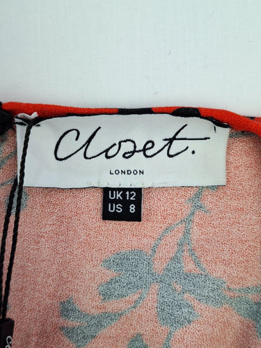 Second-Hand - Closet London Red Floral Shadows A Line Dress Size 12 - SwapUp