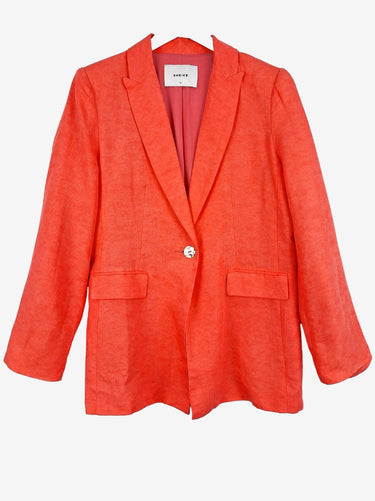 Sheike Vibrant Coral Linen Blend Shell Button Blazer Size 12