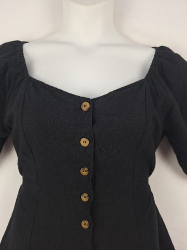 Second-Hand - Princess Highway Black Linen Blend Mini Dress Size 12 - SwapUp