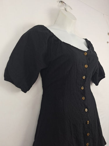 Second-Hand - Princess Highway Black Linen Blend Mini Dress Size 12 - SwapUp