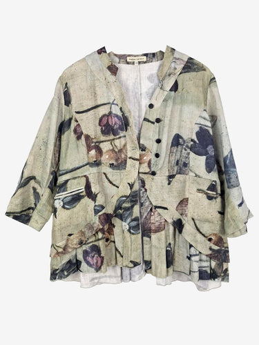 Megan Salmon Sage Linen Watercolour Still Life Top Size 12