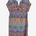 Second-Hand - Blue Illusion Bright Aztec Silk Beaded Midi Dress Size S - SwapUp