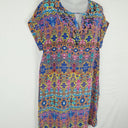 Second-Hand - Blue Illusion Bright Aztec Silk Beaded Midi Dress Size S - SwapUp
