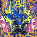 Second-Hand - Blue Illusion Bright Aztec Silk Beaded Midi Dress Size S - SwapUp