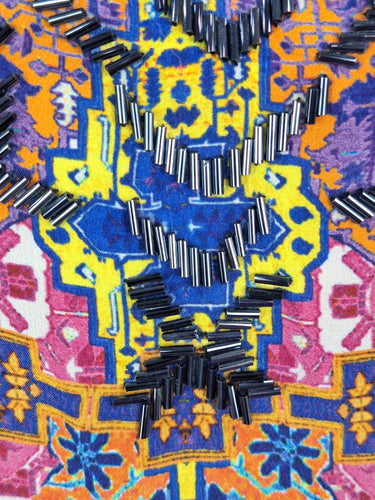 Second-Hand - Blue Illusion Bright Aztec Silk Beaded Midi Dress Size S - SwapUp