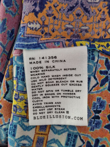 Second-Hand - Blue Illusion Bright Aztec Silk Beaded Midi Dress Size S - SwapUp