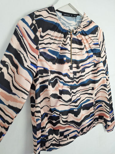Second-Hand - Karen Millen Satin Quarter Zip Wavy Blur Top Size 8 - SwapUp