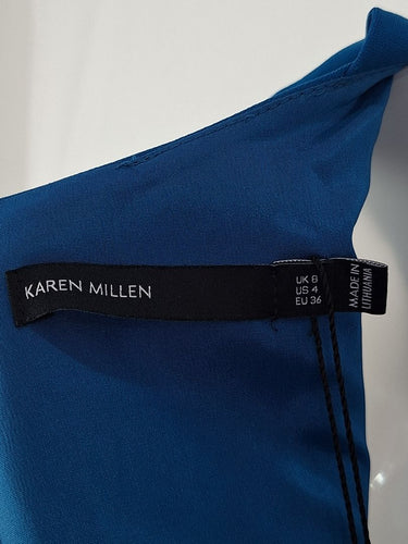 Second-Hand - Karen Millen Vibrant Blue Wavy High Low Dress Size 8 - SwapUp