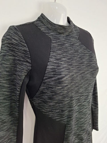 Second-Hand - Karen Millen Structured Charcoal Micro Lines Midi Dress Size 10 - SwapUp