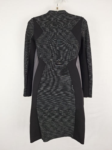 Second-Hand - Karen Millen Structured Charcoal Micro Lines Midi Dress Size 10 - SwapUp