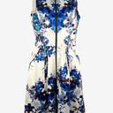 Second-Hand - Cue Blue Floral Satin Zip Front Dress Size 8 - SwapUp