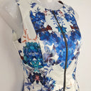 Second-Hand - Cue Blue Floral Satin Zip Front Dress Size 8 - SwapUp