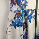 Second-Hand - Cue Blue Floral Satin Zip Front Dress Size 8 - SwapUp