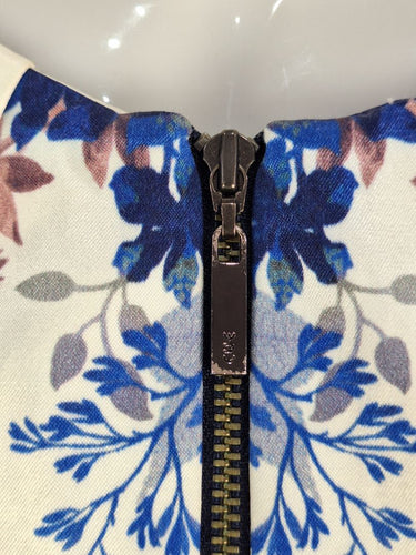 Second-Hand Cue Blue Floral Satin Zip Front Dress Size 8  SwapUp