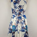 Second-Hand - Cue Blue Floral Satin Zip Front Dress Size 8 - SwapUp