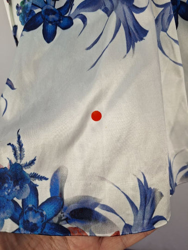 Second-Hand - Cue Blue Floral Satin Zip Front Dress Size 8 - SwapUp