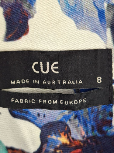 Second-Hand - Cue Blue Floral Satin Zip Front Dress Size 8 - SwapUp