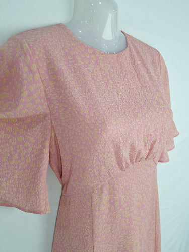 Second-Hand - Seed Pink Leopard Feminine Flutter Dress Size 8 - SwapUp