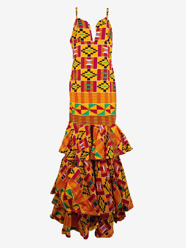 True Fond Ghana Kente Ruffle Hem Maxi Dress Size 10
