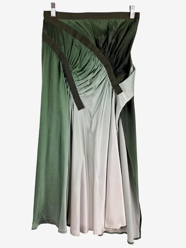 Christopher Esber Asymmetrical Gathered Green Silk Skirt Size 12