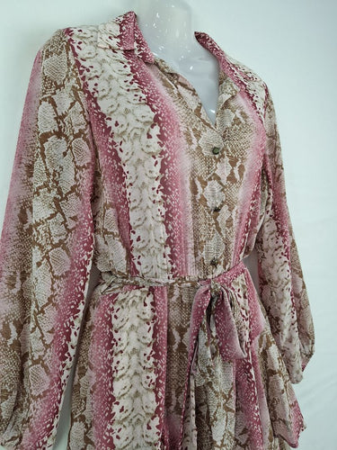 Second-Hand - Sheike Rose Reptile Chiffon Shirt Dress Size 10 - SwapUp