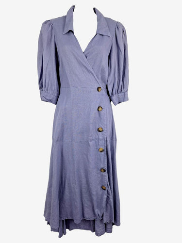 Country Road Lavender Linen Button Front Wrap Dress Size 10
