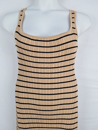 Second-Hand - White Closet Latte Ribbed Stripe Maxi Dress Size L - SwapUp