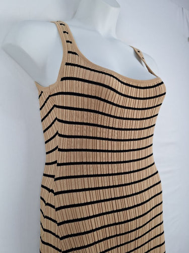 Second-Hand - White Closet Latte Ribbed Stripe Maxi Dress Size L - SwapUp