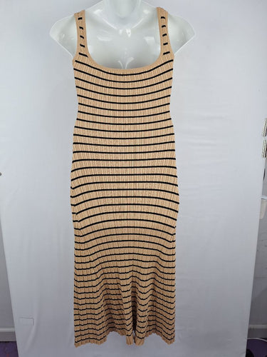 Second-Hand - White Closet Latte Ribbed Stripe Maxi Dress Size L - SwapUp