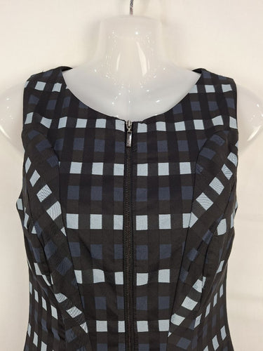 Second-Hand - Cue Blue Grid Bubble Hem Dress Size 6 - SwapUp