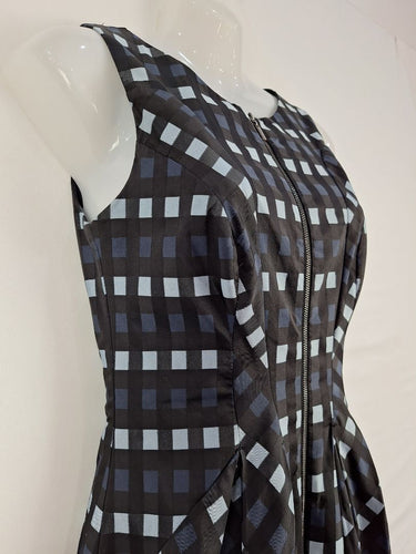 Second-Hand - Cue Blue Grid Bubble Hem Dress Size 6 - SwapUp