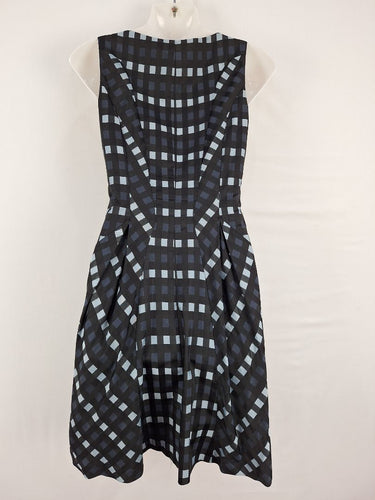 Second-Hand - Cue Blue Grid Bubble Hem Dress Size 6 - SwapUp